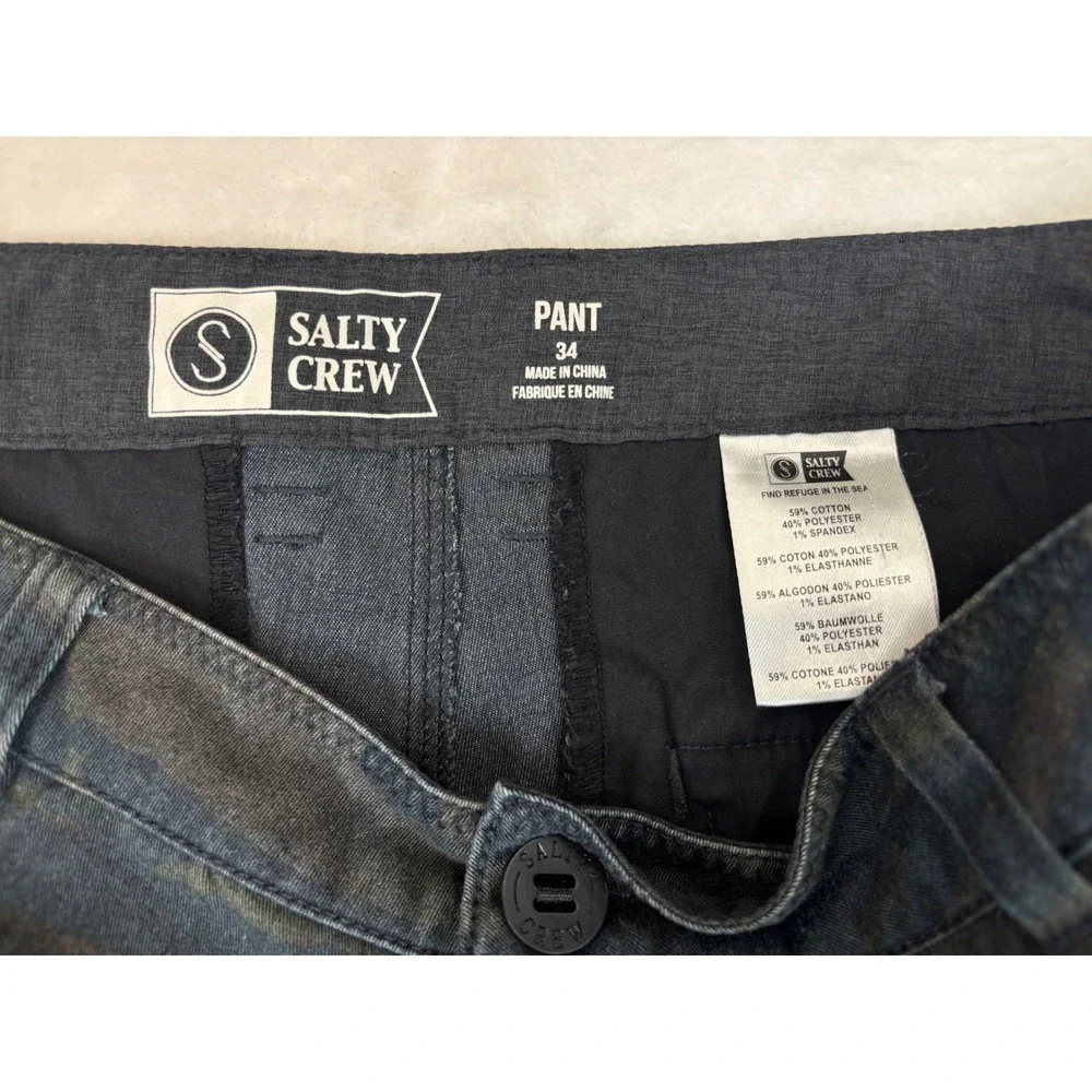 Salty Crew Mens 34x32 Cargos Tiger Stripe Dark Camo Cargo Pants Dark Green Brown